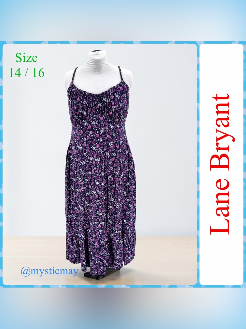LANE BRYANT Magenta Purple Floral Jersey Knit Easy Swing Maxi Dress Size 14 / 16